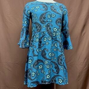 Blue floral mini dress with bell sleeves